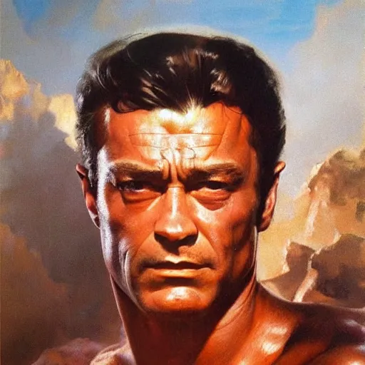 Image similar to ultra realistic portrait painting of magnum, art by frank frazetta, 4 k, ultra realistic, highly detailed, epic lighting