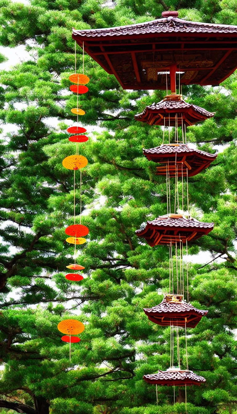 Image similar to pagoda, wind chimes, green tea