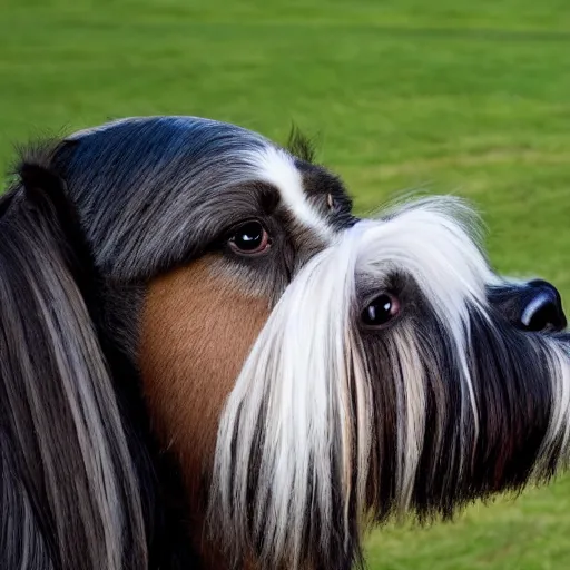 Prompt: an horse with a shi tzu head, horse dog hybrid