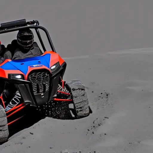 Image similar to action photography of a polaris rzr driving on the moon, 8 k photography, action sports