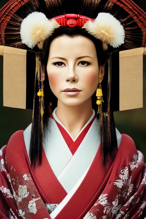 Prompt: Photo of Native Japan woman Kate Beckinsale, portrait, skilled geisha of the Japanese, realistic, detailed, Kate Beckinsale, photorealistick, Sony A7R