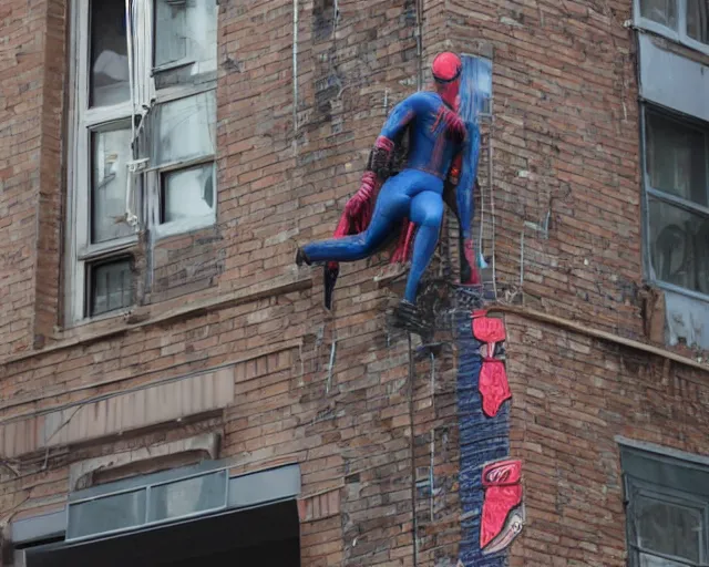 Image similar to photograph of spider - man on a building movie set