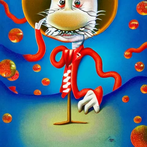 Image similar to woke dream painting by Mark Ryden and Todd Schorr, Dr Seuss