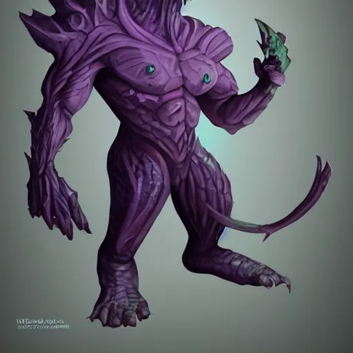 Image similar to violet human dinosaur hybrid, fantasy game art, fantasy rpg, league of legends