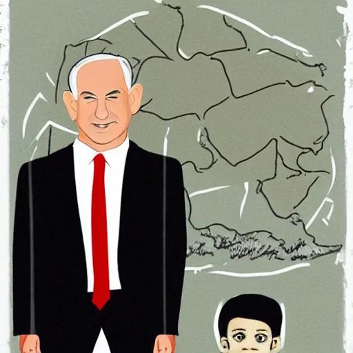 Image similar to portrait of benjamin netanyahu, by a child