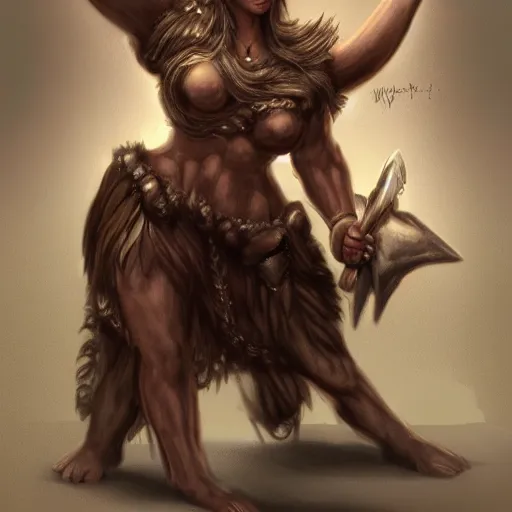 Image similar to fantasy portrait of a friendly female Minotaur mother, concept art