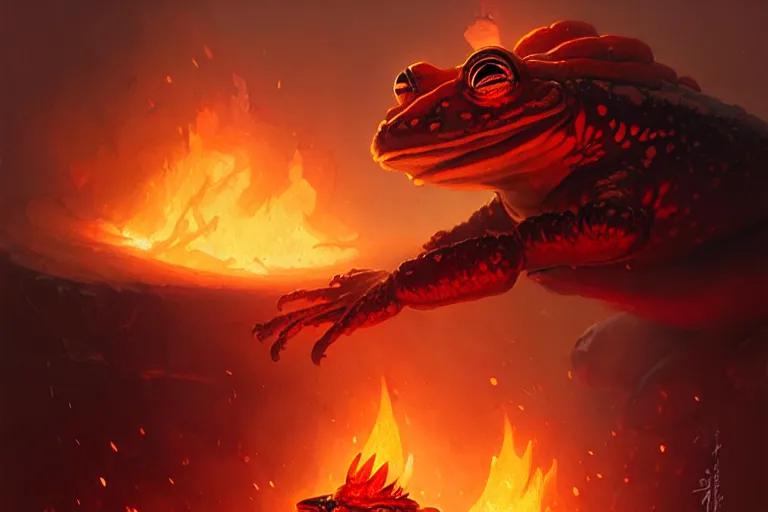 Image similar to fire toad by bayard wu, anna podedworna, gaston bussiere, greg rutkowski