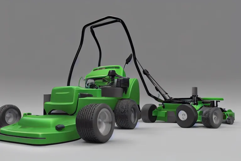 Prompt: cad design of lawnmower, solidworks, partly wireframe, octane render, studio light, 3 5 mm