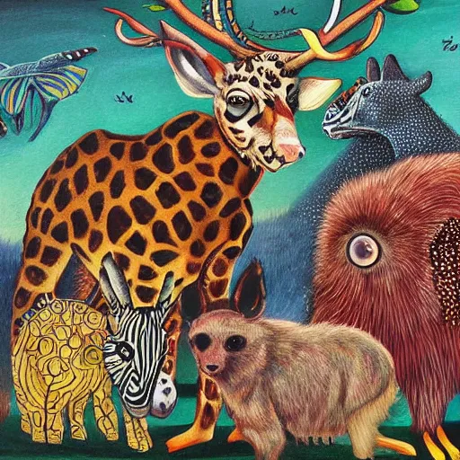 Prompt: animals in the midnight zone, when you own the world you're always home. beautiful and detailed painting by dani luvico ( 1 9 7 5 ).