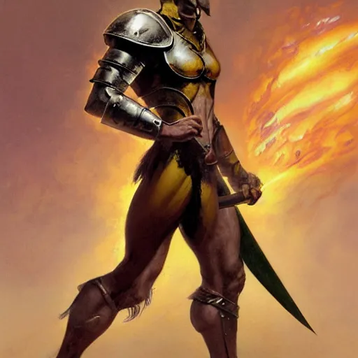 Image similar to ( ( ( quarter length portrait of a gaunt noseless yellow - skinned bald githyanki warrior in a breastplate, wielding a magical silver greatsword ) ) ), greg rutkowski, frank frazetta, alexandre chaudret, boris vallejo, michael whelan, miro petrov, magali villeneuve, donato giancola, d & d