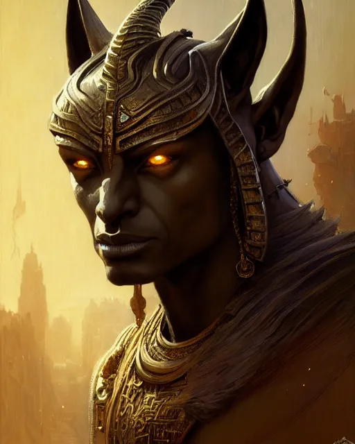 Prompt: mysterious anubis, fantasy character portrait, ultra realistic, concept art, intricate details, highly detailed by greg rutkowski, gaston bussiere, craig mullins, simon bisley