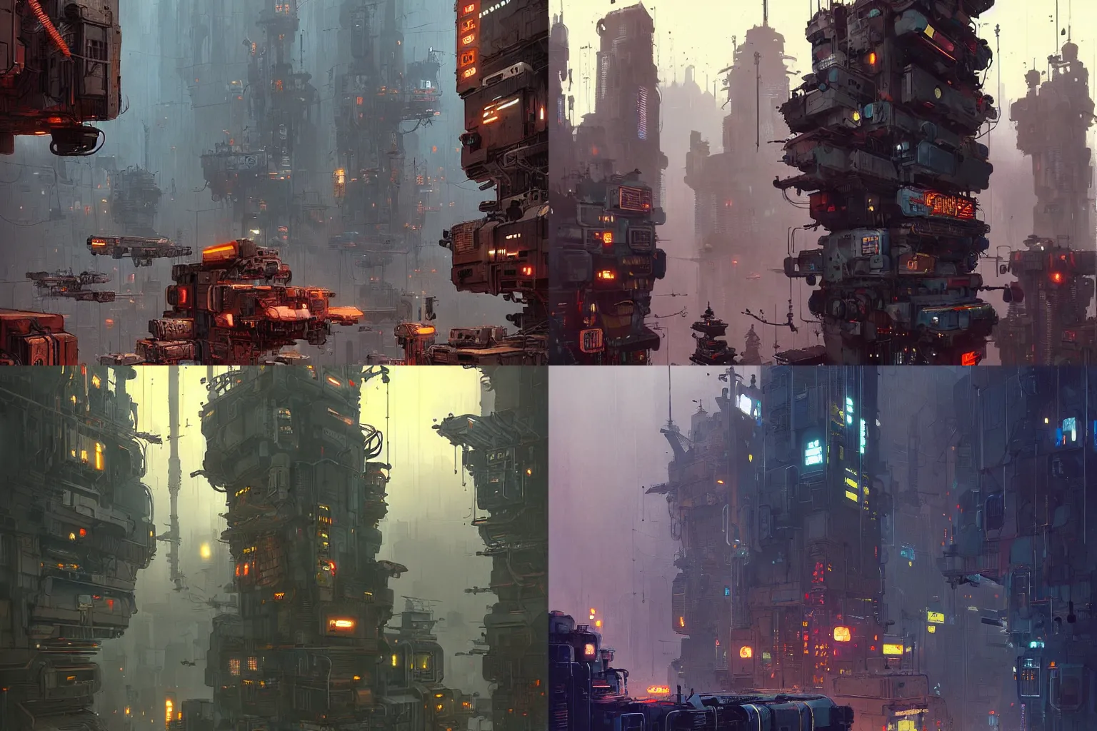 Prompt: machine city by ian mcque, cyberpunk, masterpiece, very detailed, atmospheric