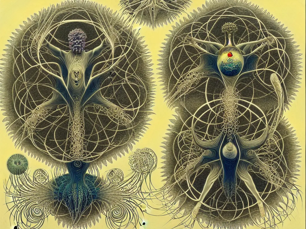 Image similar to neo surrealism, metatron, art by ernst haeckel and daniel martin diaz