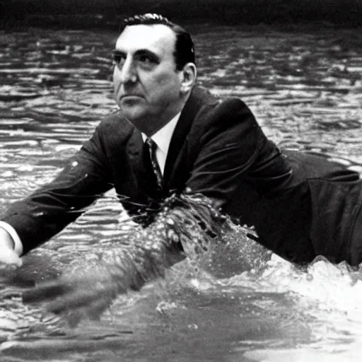 Prompt: Juan Domingo Peron swimming in a mate