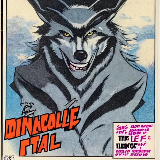 Image similar to 1 9 8 0 s comic book cover scan featuring a portrait of villain male wolf o'donnell anthropomorphic wolf furry fursona from starfox wearing a dark space mercenary uniform, dark grey wolf, handsome eyes, wolf o'donnell