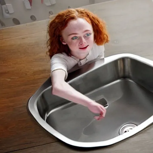 Prompt: photo of a kitchen sink with sadie sink inside it