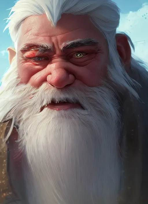 Prompt: dwarf with white hair, red iris, long beard, pale snow white skin, full body character portrait, colorful, octane render, unreal engine, studio lighting, photorealistic, highly detailed, digital art by studio ghibli and greg rutkowski and james jean