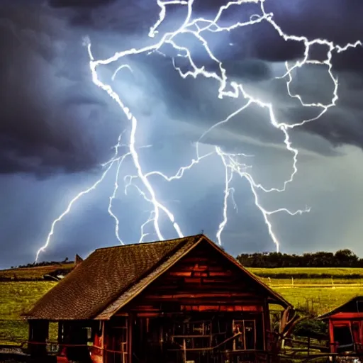 Image similar to a sky god casting lightning down upon a village