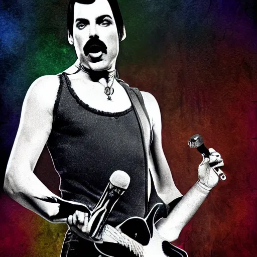 Image similar to Freddie mercury is singing in a post apocalyptic world, digital art