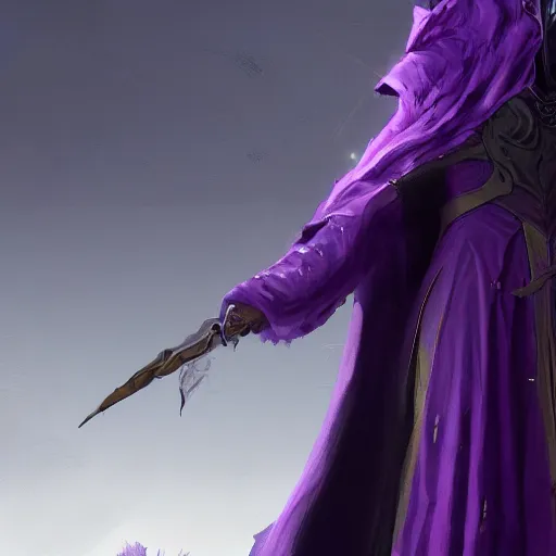 Image similar to female warlock long hood cloak purple, fighting monster with magic, 8 k, trending on artstation by tooth wu and greg rutkowski