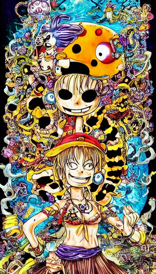 Image similar to psytrance artwork, by eiichiro oda