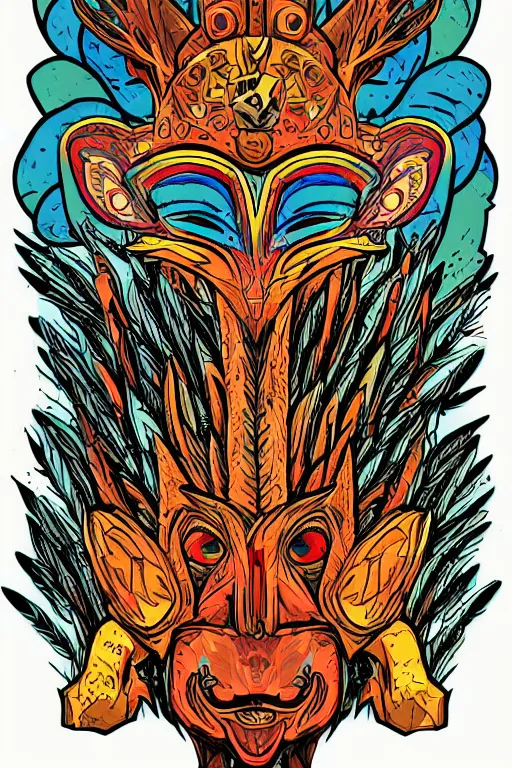 Image similar to animal mask totem roots flower tribal feather gemstone plant wood rock shaman vodoo video game vector cutout illustration vivid multicolor borderlands comics by josan gonzales and dan mumford radiating a glowing aura