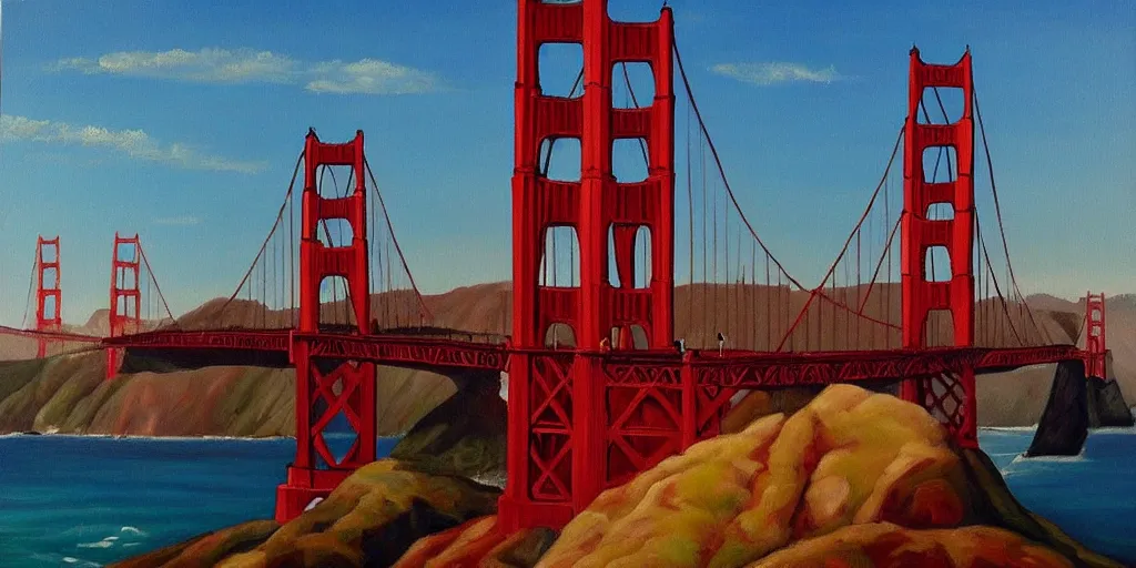 Image similar to beautiful oil painting of golden gate bridge by olof krans