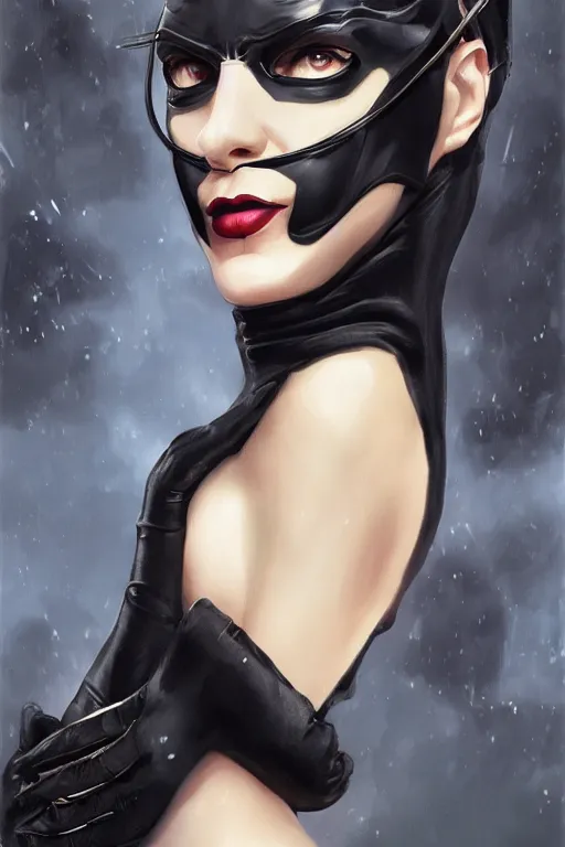 Image similar to beautiful aesthetic portrait of Catwoman from Batman returns crawling toward viewer by wlop and Julia Razumova, deviantArt, trending on artstation, artstation HQ