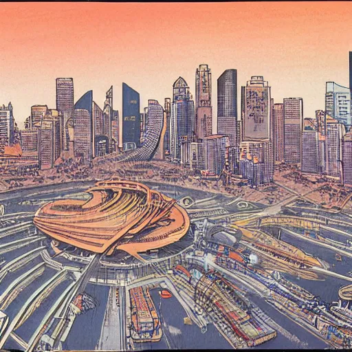 Prompt: singapore under attack, by moebius