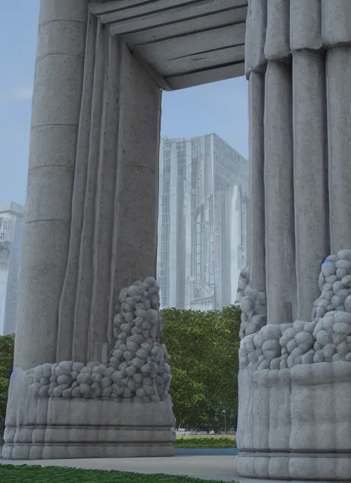 Image similar to highly detailed realistic architecture 3 d render of a futurisctic stele column monument made from balls standing in a city park, archdaily, made in unreal engine 4 octane render