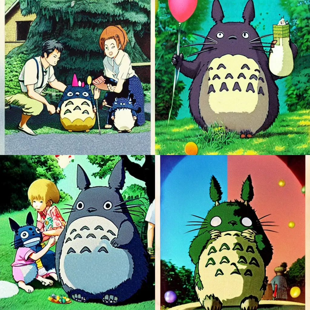 Prompt: My neighbour totoro birthday 1968, colored, award winning photo, very famous photo