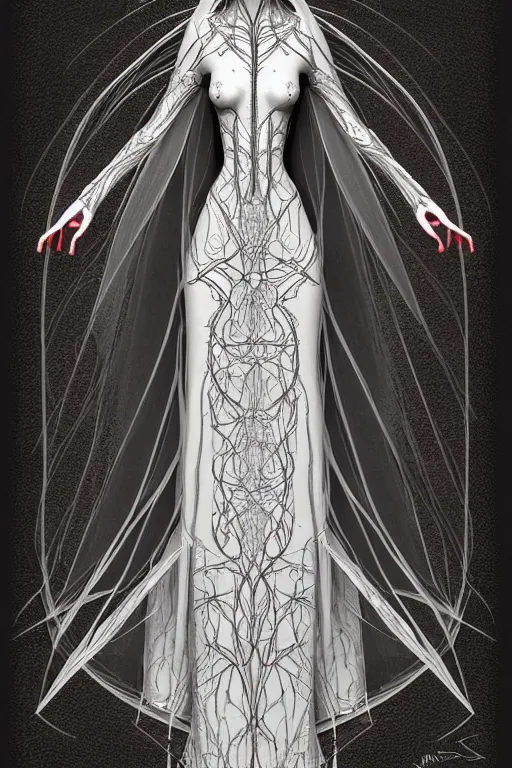Image similar to digital art, centered full body of elven bride ,intricate, veins, by piet mondrian ultradetailed, charachter design, concept art, trending on artstation,