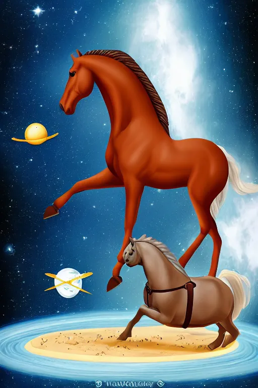 Image similar to horse sits on a lying astronaut, highly detailed