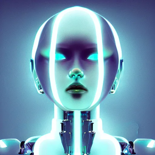 Prompt: a portrait of a beautiful humanoid robot, warcore, sharp focus, detailed, artstation, concept art, 3 d + digital art, wlop style, neon colors, futuristic, unreal engine, elegant, rainy,