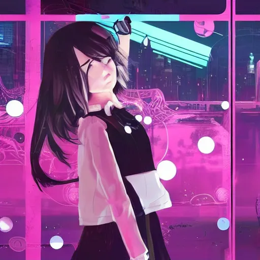 Image similar to Frequency indie album cover, luxury advertisement, white and magenta colors. highly detailed post-cyberpunk sci-fi close-up schoolgirl in asian city in style of cytus and deemo, mysterious vibes, by Ilya Kuvshinov, by Greg Tocchini, nier:automata, set in half-life 2, beautiful with eerie vibes, very inspirational, very stylish, with gradients, surrealistic, postapocalyptic vibes, depth of filed, mist, rich cinematic atmosphere, perfect digital art, mystical journey in strange world, beautiful dramatic dark moody tones and studio lighting, shadows, bastion game, arthouse