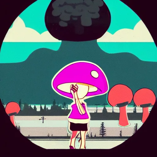 Prompt: lofi hip hop girl thumbnail with nuclear mushroom cloud in the background
