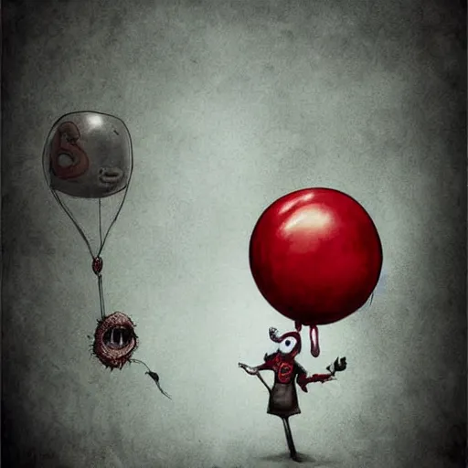 Prompt: surrealism grunge cartoon portrait sketch of a mushroom man with a wide smile and a red balloon by - michael karcz, loony toons style, pennywise style, horror theme, detailed, elegant, intricate