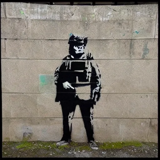 Image similar to Banksy grunge punk stencil art of a UK pig policeman