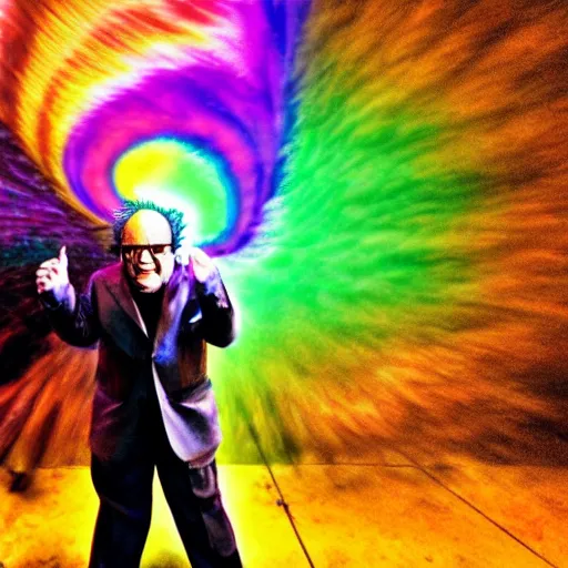 Prompt: Psychadelic DSLR photo Danny Devito going Super Saiyan