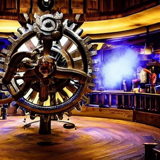 Prompt: a clockwork mechanical bull there are gears sticking out of the bull the room is filled with steam, ultra high detail, high particle effects, highly reflective surface, realistic reflections, steam filled room