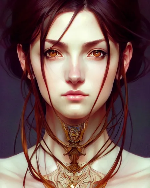 Image similar to beautiful woman, symmetry, perspective, portrait, anime!!, fantasy, ultra detailed, elegant, intricate, dynamic lighting, hyperrealism, digital art, digital painting, artstation, wlop, sharp focus, illustration, art by artgerm and greg rutkowski and alphonse mucha, 8 k