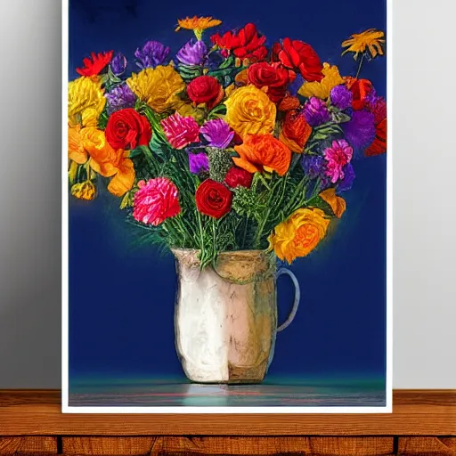 Image similar to flower album art, vase of flowers, dramatic, poster, cover art