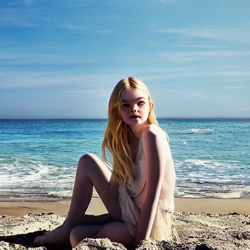 Prompt: Elle Fanning looking at the ocean by Edward Hoppper