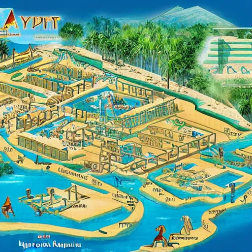 Image similar to ancient egyptian pyramids waterpark map, hieroglyphics