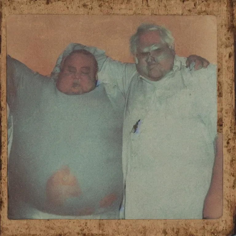 Image similar to color polaroid portrait of a fat man by andy warhol. holga, lomo