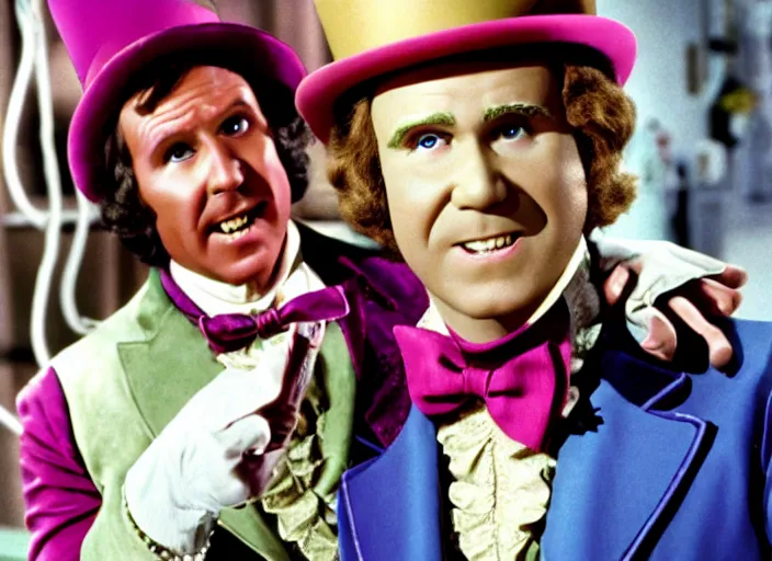 Prompt: film still of Will Ferrell as Willy Wonka in Willy Wonka and the Chocolate Factory 1971