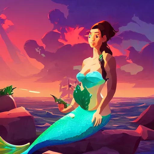 Image similar to painting mermaid treasure on sea of thieves game avatar hero smooth face median photoshop filter cutout vector, behance hd by jesper ejsing, by rhads, makoto shinkai and lois van baarle, ilya kuvshinov, rossdraws global illumination