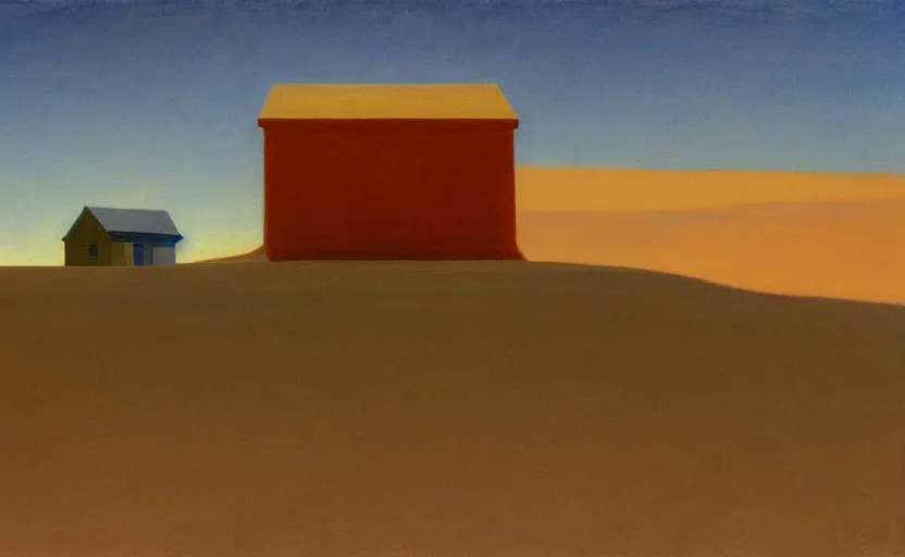 Prompt: a humble cottage on the surface of Mars, painting by Edward Hopper