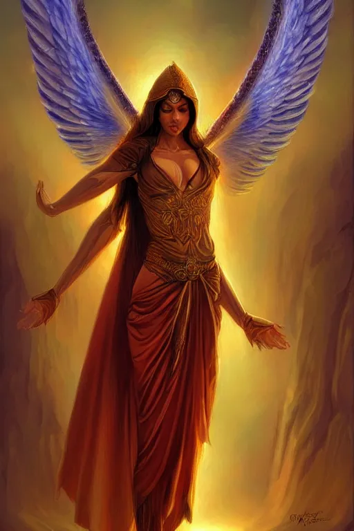 Image similar to angel doing yoga in temple, angel is wearing cloak, fantasy, intricate, elegant, highly detailed, digital painting, artstation, concept art, matte, sharp focus art by boris vallejo, smooth, sharp focus, illustration