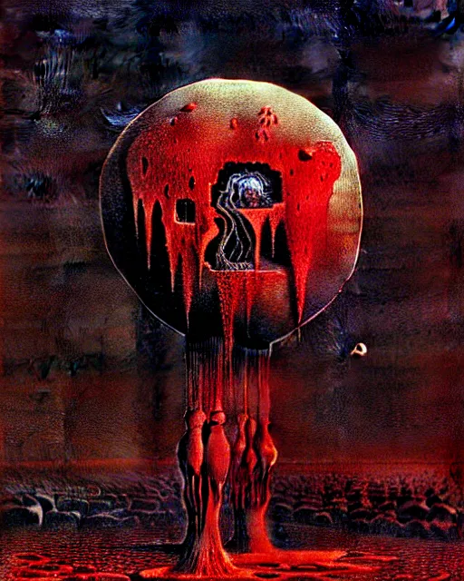 Image similar to hellish planet with everything made of skin and blood drawn by beksinski, high definition, lovecraftian